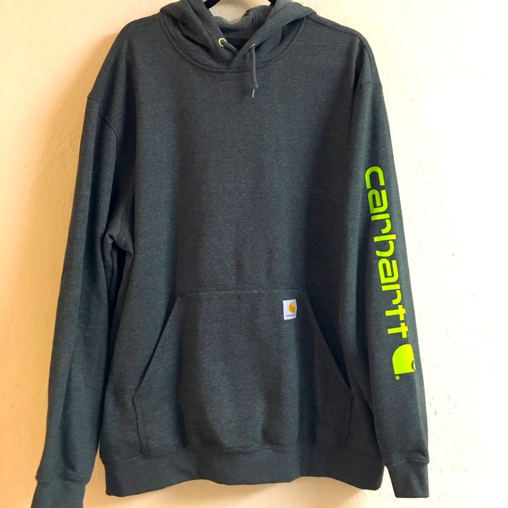 Carhartt Loose Fit Hoodie Sweatshirt 2XL Grey Fleece Lined - Picture 2 of 10